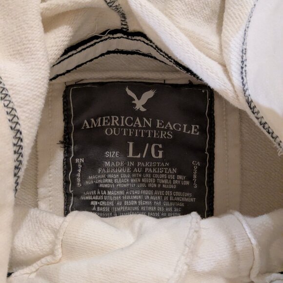 American Eagle Henley Button Pullover Hoodie Sz Large VTG Y2K Skater White Thick - Picture 6 of 11